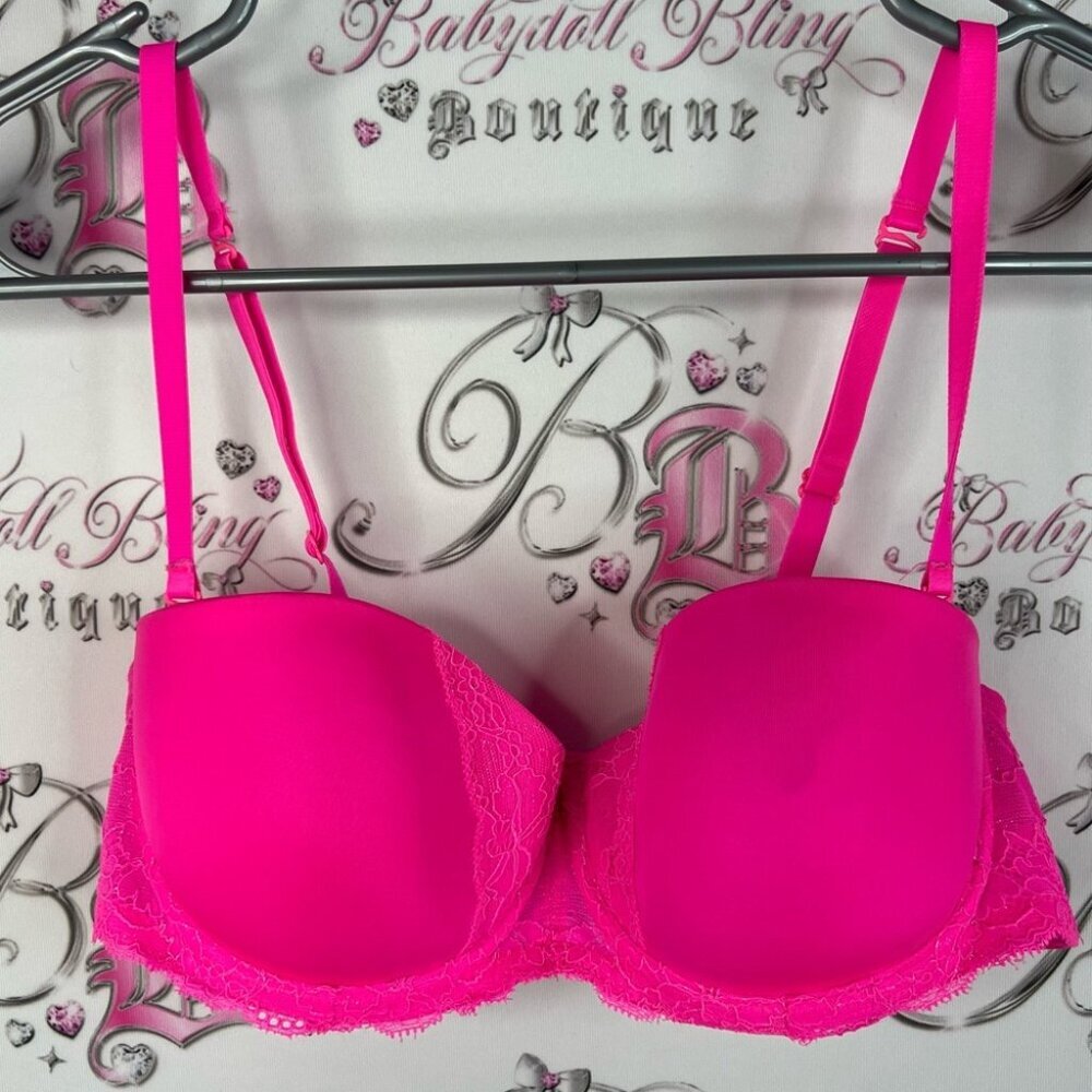 La SENZA bra lace sparkly shimmer neon bright Vibrant Pink Lace Bra